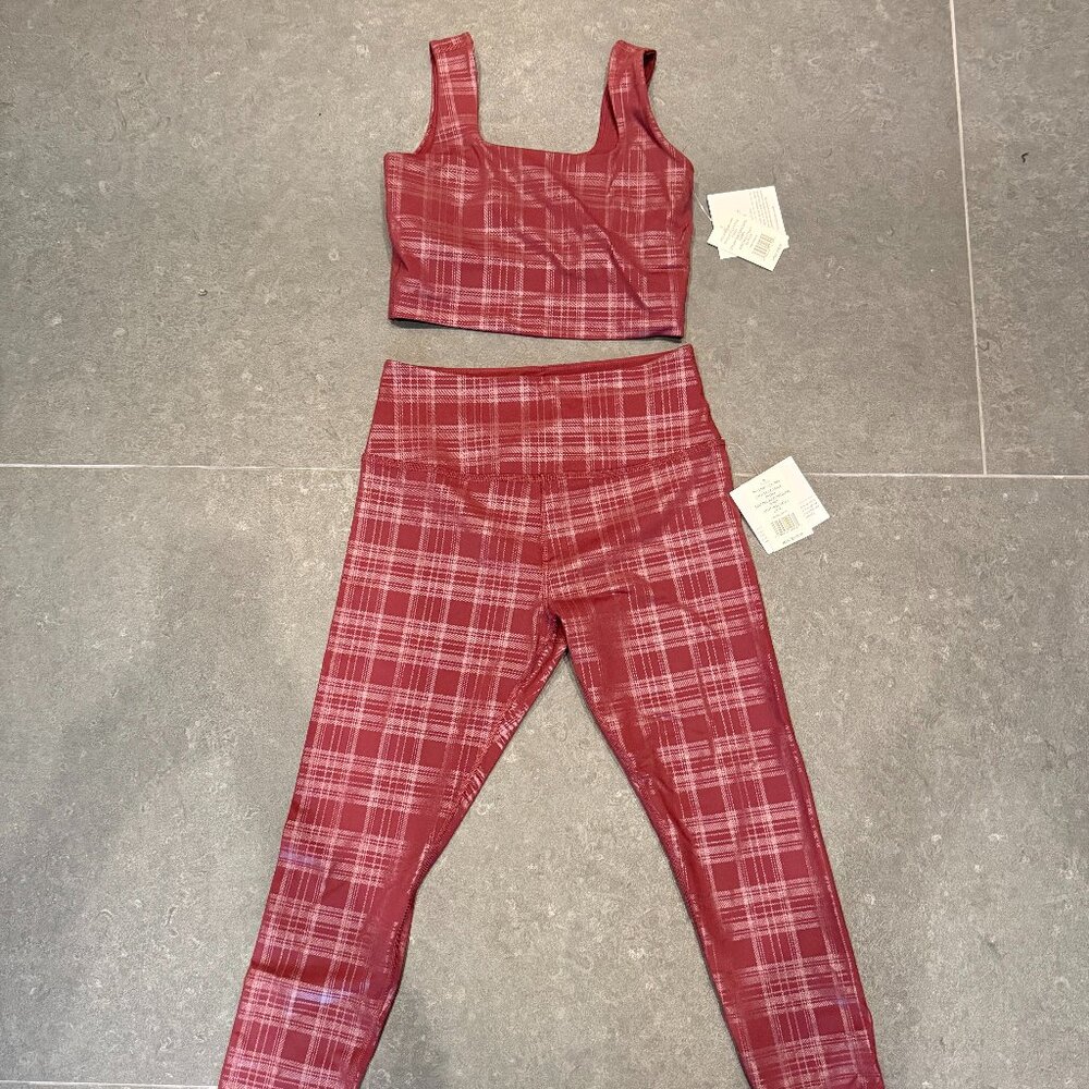 Beyond Yoga Legging and tank matching set--Burgundy Plaid Foil